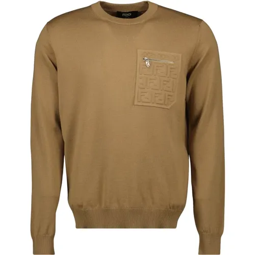 Round-neck Knitwear, male, , Size: M Wool Sweater with Round Neck - Fendi - Modalova