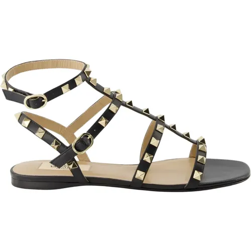 Flat Sandals, female, , Size: 7 US Leather Rockstud Sandals - Valentino Garavani - Modalova