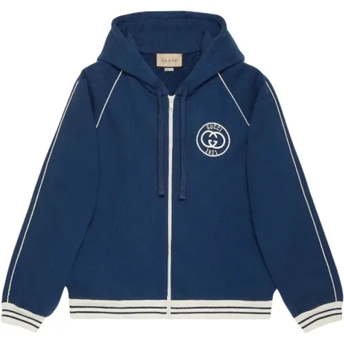 Interlocking G logo-patch zipped hoodie , male, Sizes: M, L - Gucci - Modalova