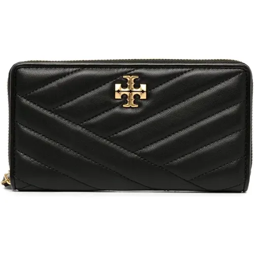 Schwarze Chevron Reißverschluss Brieftasche , Damen, Größe: ONE Size - TORY BURCH - Modalova