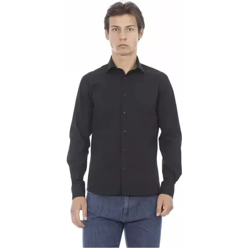 Schwarzes Slim-Fit Hemd mit Italienischem Kragen , Herren, Größe: XS - Baldinini - Modalova
