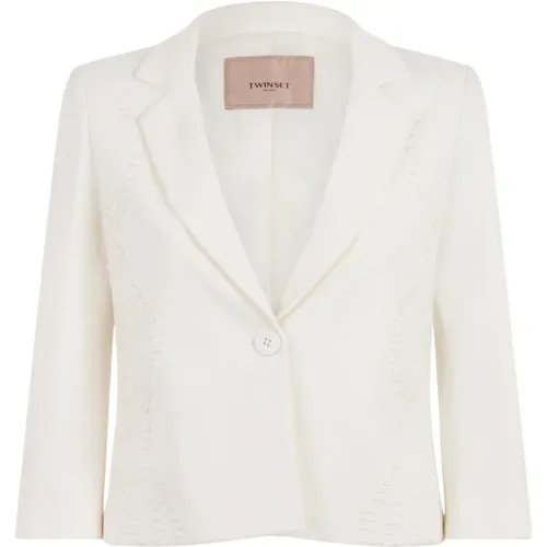 White Floral Lace Blazer Milano Style , female, Sizes: M, L - Twinset - Modalova