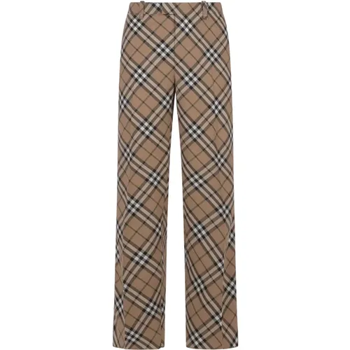 Wide Trousers, male, , Size: XL Check Wool-Blend Trousers - Burberry - Modalova