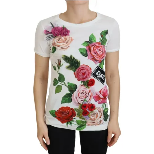 Rose DGLogo Printed Top , female, Sizes: 3XS - Dolce & Gabbana - Modalova