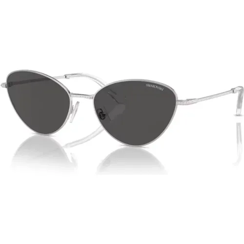 Silber/Dunkelgraue Sonnenbrille , Damen, Größe: 58 MM - Swarovski - Modalova
