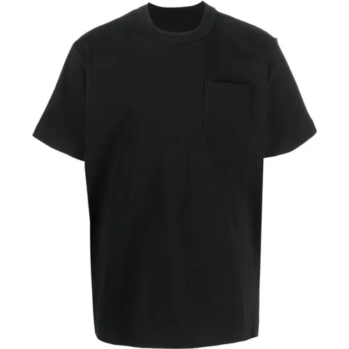 Schwarzes T-Shirt mit seitlichem Reißverschluss und Logo-Print , Herren, Größe: M - Sacai - Modalova
