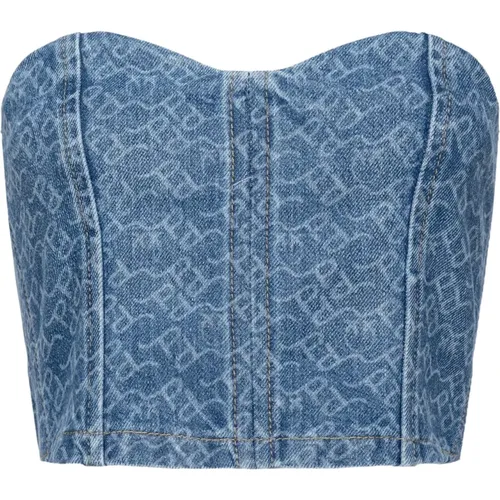 Bustier-Top Logo-Denim , Damen, Größe: XS - pinko - Modalova