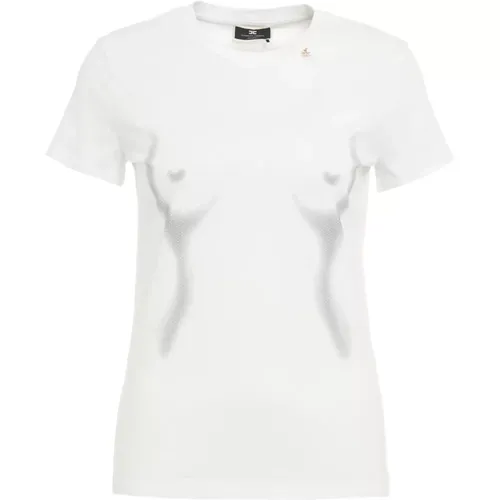 Silver Ss24 Women's T-Shirts & Polos , female, Sizes: L, M - Elisabetta Franchi - Modalova