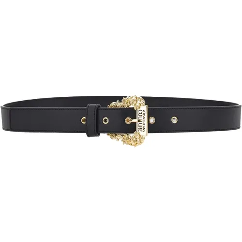 Schwarzer Ledergürtel mit Goldener Schnalle , Damen, Größe: 85 CM - Versace - Modalova