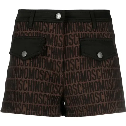 Braune Jacquard Logo Shorts , Damen, Größe: S - Moschino - Modalova