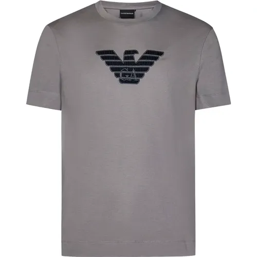 Graues Logo-besticktes T-Shirt , Herren, Größe: L - Emporio Armani - Modalova