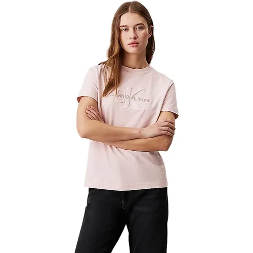 Rosa Baumwoll T-shirts und Polos , Damen, Größe: S - Calvin Klein - Modalova