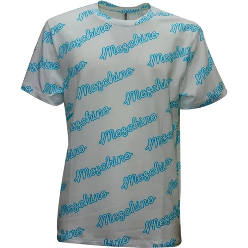 Weiße Baumwoll-T-Shirt mit Blauem Druck - Moschino - Modalova