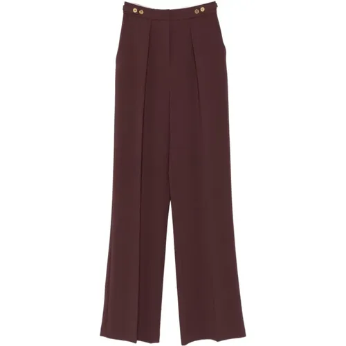 Wide Trousers, female, , Size: XS Crepe Trousers with Jewelled Accessory - Elisabetta Franchi - Modalova