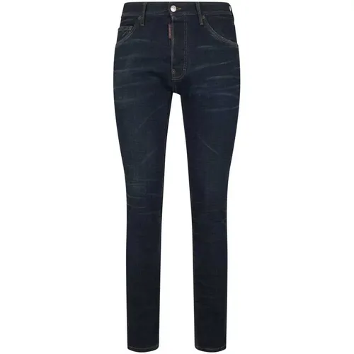 Dunkelblaue Skinny Jeans mit Besticktem Logo , Herren, Größe: M - Dsquared2 - Modalova