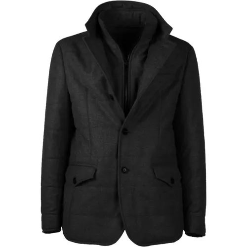 Blazers, male, , Size: M Elegant Wool and Cashmere Coat with Detachable Vest - Made in Italia - Modalova