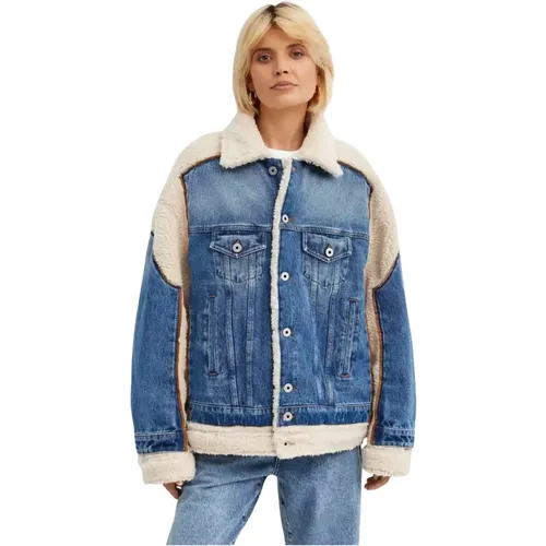 Blauer Denim Shearling Jacke Oversized Stil - Jean Paul Gaultier - Modalova