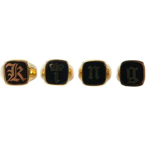 Rings, male, , Size: ONE SIZE Gold Brass Enamel Set of 4 Rings - Dolce & Gabbana - Modalova