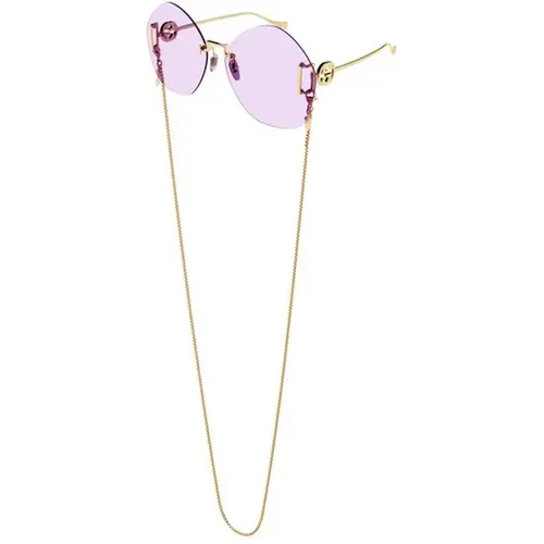 Gold/Violet Sunglasses with Gold Chain,Stylische Sonnenbrille Gg1203S Farbe 003 - Gucci - Modalova