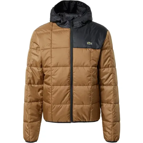 Down Jackets, male, , Size: S Color-Block Puffer Jacket Waterproof Marron/Noir - Lacoste - Modalova