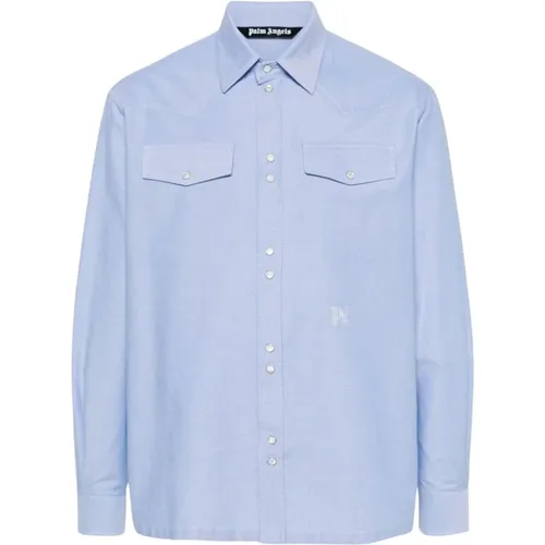 Blaues Oxford-Hemd Langarm Bestickt , Herren, Größe: S - Palm Angels - Modalova