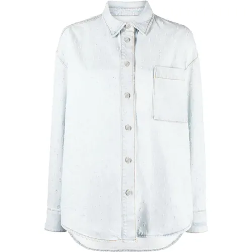 Light Denim Shirt with Contrasting Stitching , female, Sizes: S - Msgm - Modalova