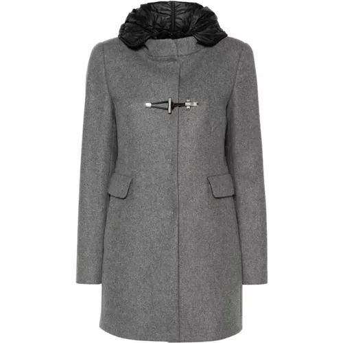 Single-Breasted Coats, female, , Size: XL Grey Wool Blend Toggle Coat - Fay - Modalova