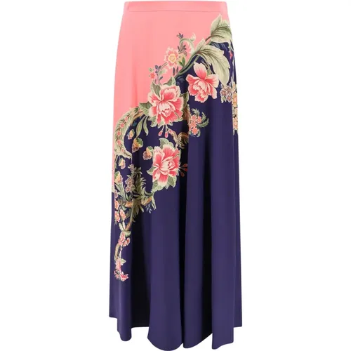 Floral Print Silk Skirt Blue , female, Sizes: L, M - ETRO - Modalova