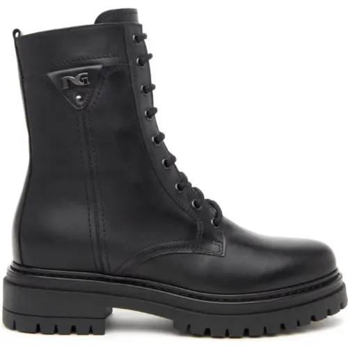 Leather Combat Boots with Side Logo , female, Sizes: 4 UK, 6 UK, 5 UK, 3 UK - Nerogiardini - Modalova