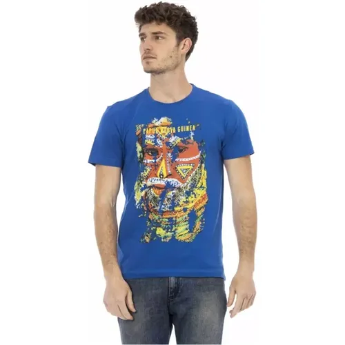 Elegantes blaues Tee mit Frontprint , Herren, Größe: M - Trussardi - Modalova