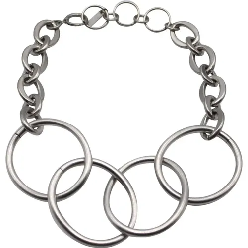 Silver Tone Chain Link Necklace with Charm Logo , female, Sizes: ONE SIZE - Junya Watanabe - Modalova