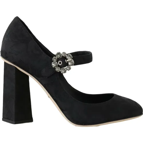 Schwarze Brokat High Heels Mary Janes Schuhe - Dolce & Gabbana - Modalova