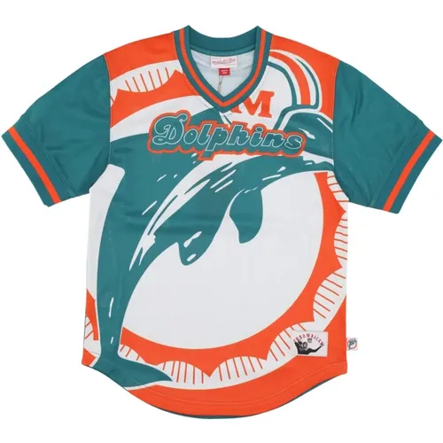 Sportswear, male, , Size: M Miami Dolphins Mesh V-neck Jacket - Mitchell & Ness - Modalova