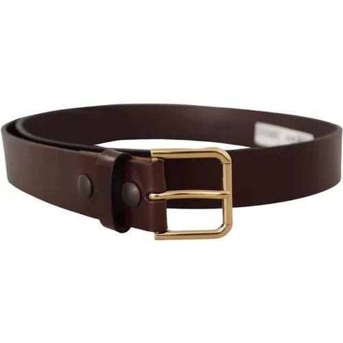 Belts, male, , Size: 90 CM Polished Leather Belt with Gold Tone Buckle - Dolce & Gabbana - Modalova