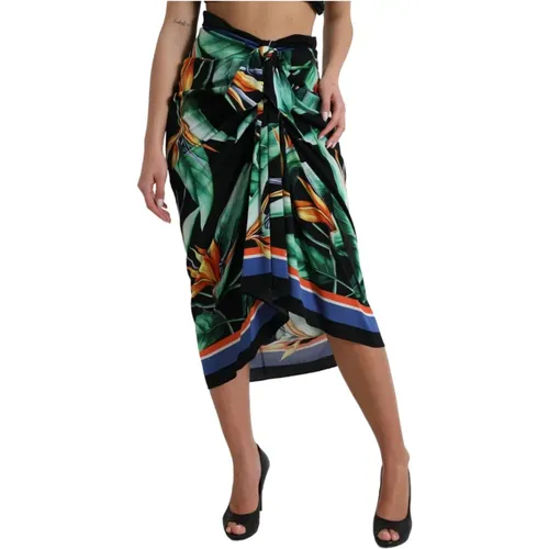 Midi Skirts, female, , Size: 3XS Floral High Waist Wrap Midi Skirt - Dolce & Gabbana - Modalova