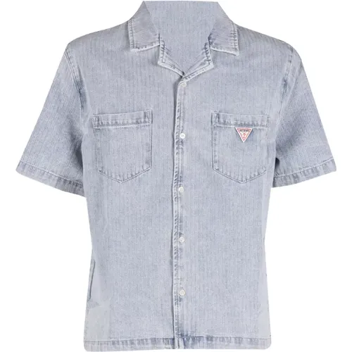 Herringbone Denim Hemd , Herren, Größe: XL - Guess - Modalova