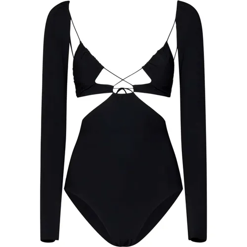 Schwarzer Jersey-Body mit Ausschnitten , Damen, Größe: ONE Size - Amazuin - Modalova