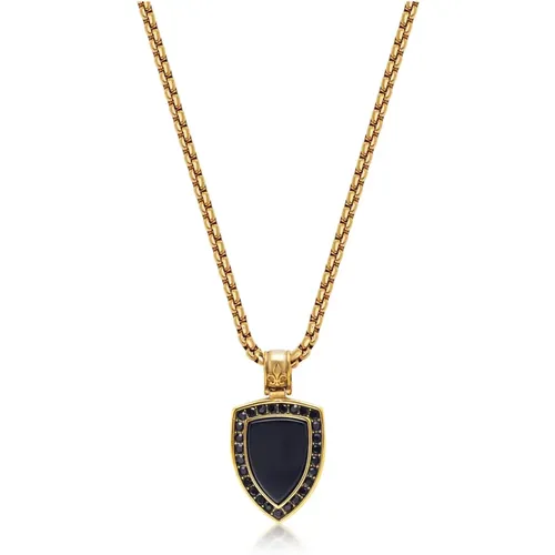 Black Onyx Shield Pendant Necklace , male, Sizes: S, L, XL, M - Nialaya - Modalova