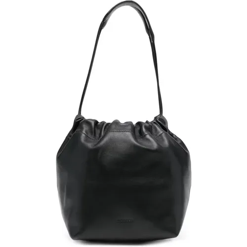 Schwarze Leder Eimer Tasche mit Kreisförmigem Design - Jil Sander - Modalova