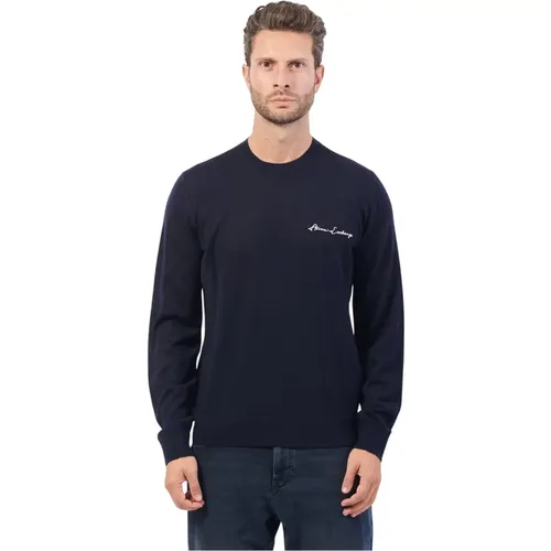 Blauer Wollpullover Gerippte Details - Armani Exchange - Modalova