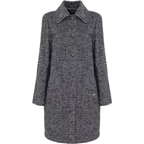 Single-Breasted Coats, female, , Size: S Herringbone Coat with Covered Buttons - Kocca - Modalova