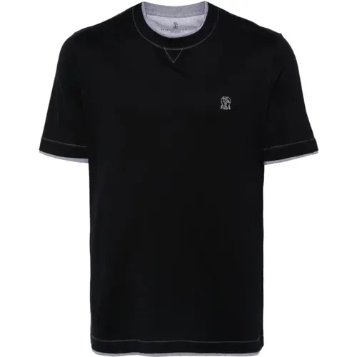 Blaues Baumwoll-T-Shirt mit Emblem , Herren, Größe: M - BRUNELLO CUCINELLI - Modalova