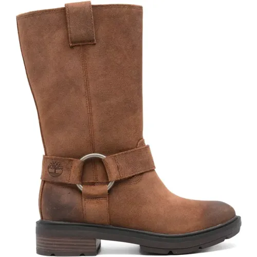 Braune Wildleder Slip-On Stiefel , Damen, Größe: 36 1/2 EU - Timberland - Modalova