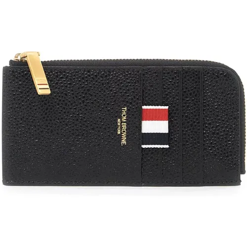 Pebble Grain Leather Cardholder with Tricolor Ribbon , male, Sizes: ONE SIZE - Thom Browne - Modalova