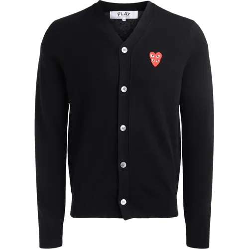 Cardigans, male, , Size: XL Wool Cardigan with Overlapping Hearts - Comme des Garçons Play - Modalova