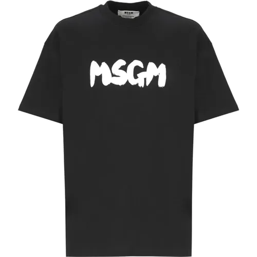 Schwarzes Baumwoll-T-Shirt mit Druck , Herren, Größe: L - MSGM - Modalova