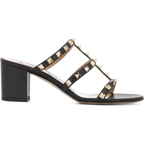 Heeled Mules, female, , Size: 6 1/2 US Rockstud Leather Sandals - Valentino Garavani - Modalova