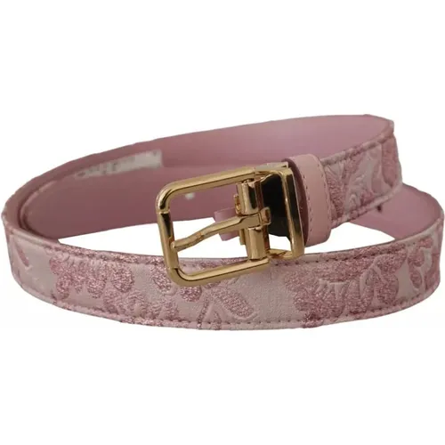 Belts, female, , Size: 75 CM Rose Jacquard Embroidered Belt with Gold Buckle - Dolce & Gabbana - Modalova