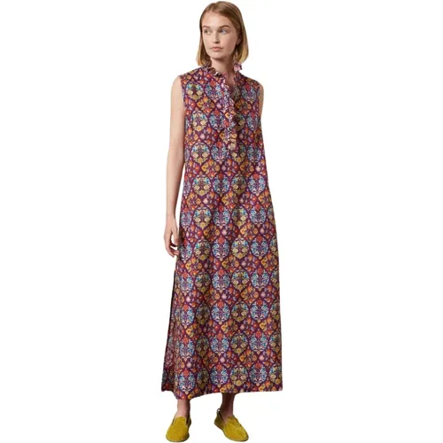 Ärmelloses Kleid aus bedrucktem Baumwollvoile , Damen, Größe: XS - Massimo Alba - Modalova