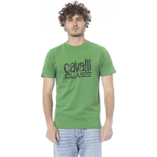 Grünes Logo Print Baumwoll T-Shirt , Herren, Größe: M - Cavalli Class - Modalova